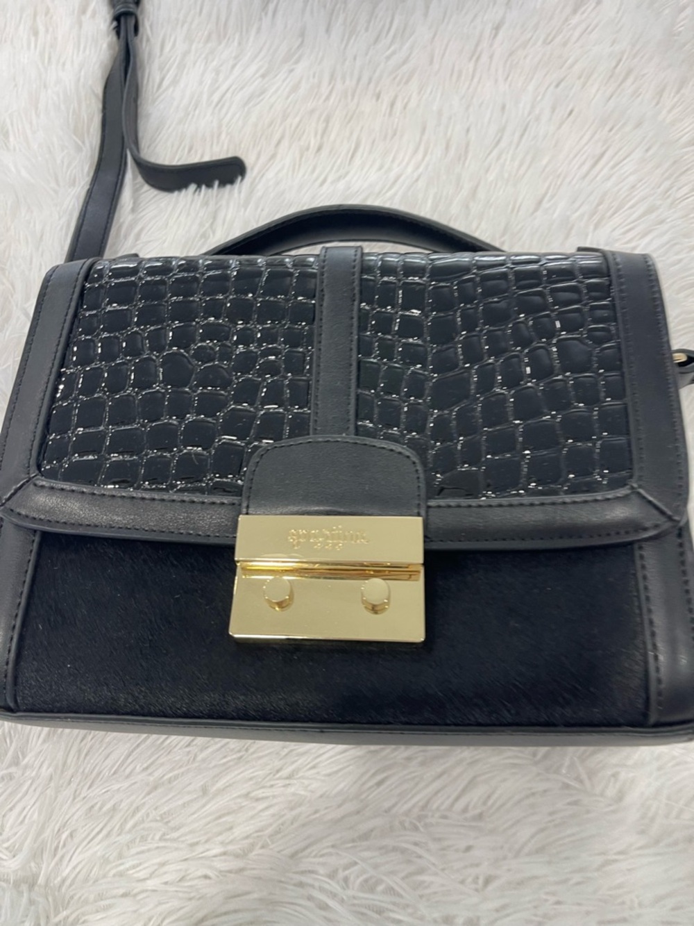 Spartina 449 Black Croc-Embossed Crossbody with Gold Lock